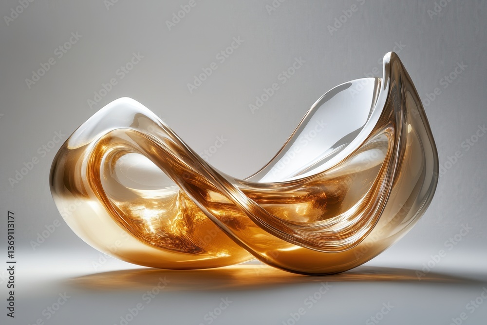 Poster Sculptural piece in flowing form showcases craftsmanship with curves and shine in a modern art studio setting during midday light