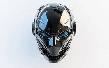 Futuristic Gaming Logo with Metallic Robotic Mask Isolated On White Background.