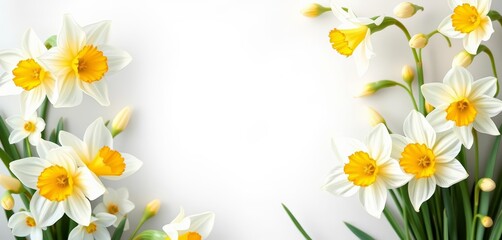 Obraz premium Elegant white daffodil floral frame, perfect for spring designs, floral illustration, spring flowers