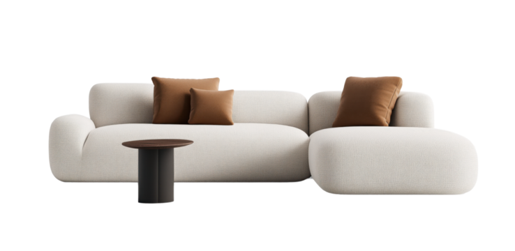 Contemporary Minimalist Sofa Set with Brown Cushions and Black Coffee Table in Neutral Interior