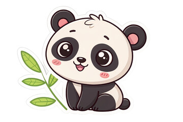 Naklejka premium Sticker template with panda in kawaii style isolated on transparent background - generated by ai