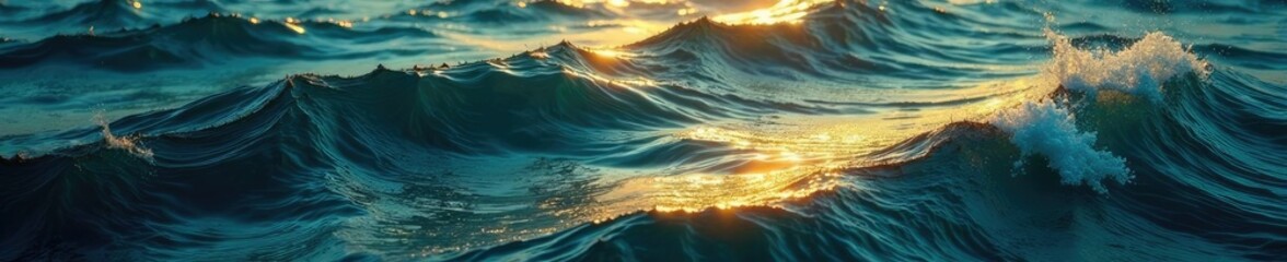 Obraz premium Rich gold hues blended with oceanic colors on a wavy textured surface, elegant atmosphere, deep blues, gold