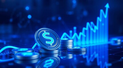 Stock Market Growth with AI-Generated 3D Dollar Symbols and Investment Trends