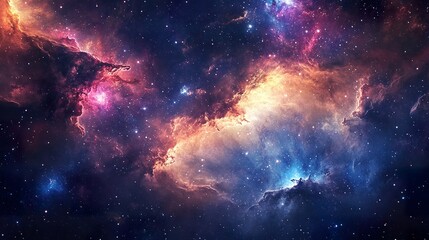 Obraz premium Majestic celestial view showcasing a vibrant nebula with bright stars