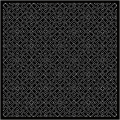 Black background with figures from dots. Black and white pattern for web page, textures, card, poster, fabric, textile. Repeating design.