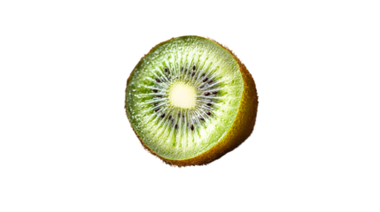 A vibrant crosssection of a tropical fruit with a green interior and brown exterior perfect f