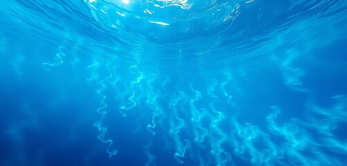 Obraz premium Ethereal blue underwater dreamscape; swirling abstract textures, tranquil mood, ample copy space, fantasy, water