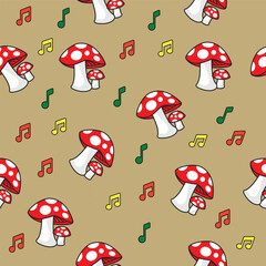 Creative Melody And Mushroom Seamless Illustration