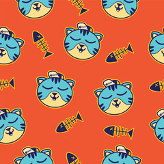 Expressive Doodle Kitty and Fishbone Hand-Drawn Pattern