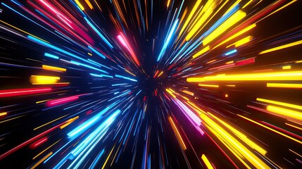 A sharp contrast of vivid rainbow-like streaks bursting in all directions