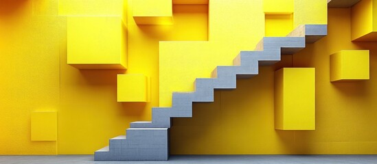 Gray Steps Ascending in Yellow Geometric Room