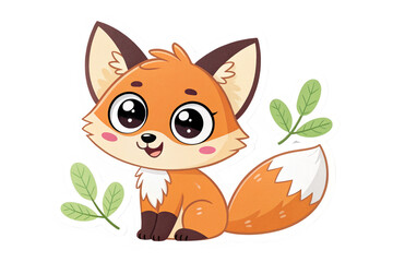 Fototapeta premium Sticker template with fox in kawaii style isolated on transparent background - generated by ai