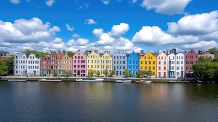 Obraz premium Colorful houses lining a canal under a vibrant sky
