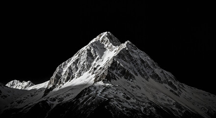 Majestic Snowy Mountain Peak Under Dark Sky Dramatic Scenery