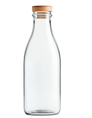 Clear Glass Bottle with Wooden Cap on White Background: Minimalist Stock Photo