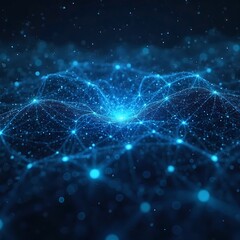 Fototapeta premium Neural network visualization with blue digital nodes and glowing data connections.