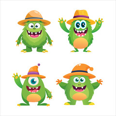 Set of Cute Monster Character Vector Illustration as Toothy and Furry Mutant with Friendly Face Vector