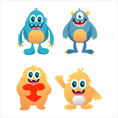 Set of Cute Monster Character Vector Illustration as Toothy and Furry Mutant with Friendly Face Vector