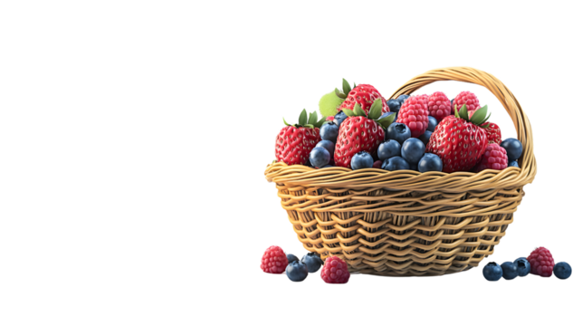 A basket brimming with fresh berries including strawberries raspberries and blueberries per