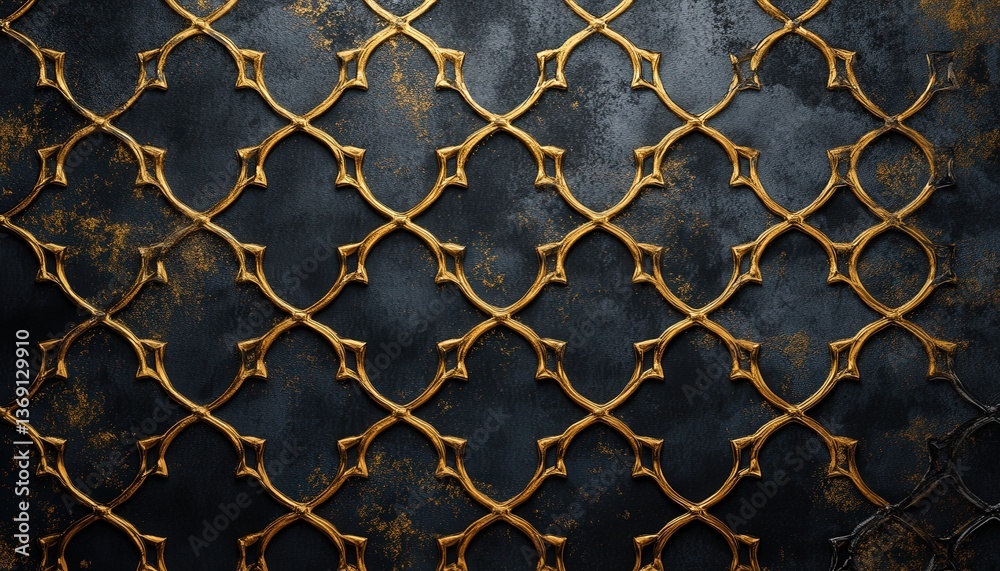 Aufkleber decorative metallic pattern with golden accents on a dark background, showcasing intricate design in