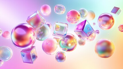 A vibrant explosion of abstract spheres and cubes floating in perfect harmony