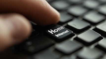 Finger presses home internet key; close-up