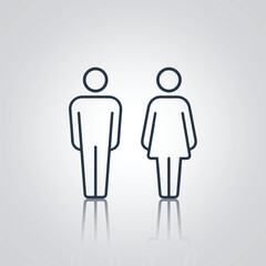 Pictograms of a man and a woman, Toilet Doors signs, icons, in outline art,