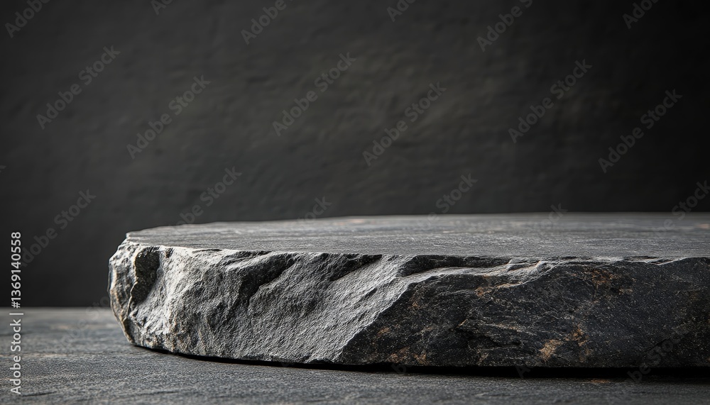 Leinwandbilder unique dark stone slab resting on a textured surface in a minimalist setting, showcasing natural pat