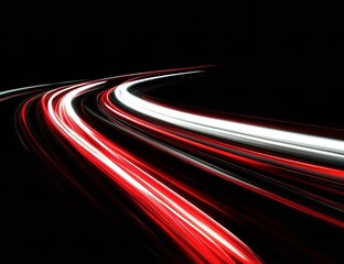 Red and White Light Trails on Black Background Creating Speed Effect