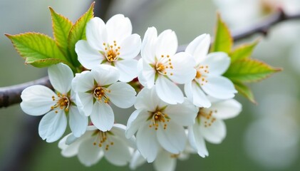 Obraz premium Close up of white cherry blossom tree flowers in full bloom, blooming, beautiful
