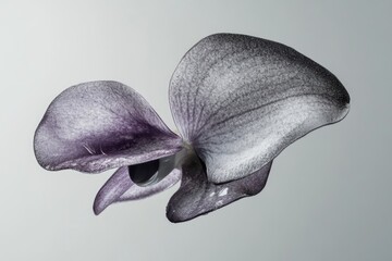 Obraz premium A close-up view of a dark purple orchid, showcasing its delicate petals and intricate details.