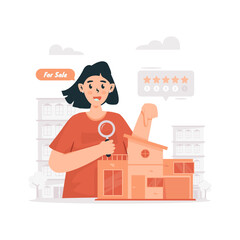 A girl searching for best house for sale vector illustration