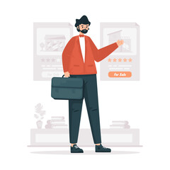 Broker real estate business selling houses vector illustration