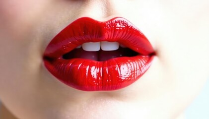 Fototapeta premium Bold red lip color against stark white backdrop , minimal, clean