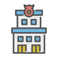 Police Station filled outline icon. Police Station color outline icon.