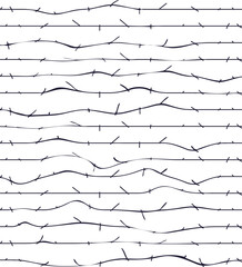 Texture in the form of horizontal lines with spikes or barbed wire.