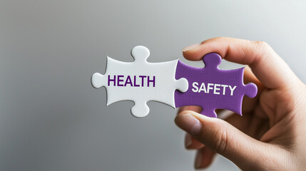 Health and Safety Concept Hand Holding Interlocking Puzzle Pieces