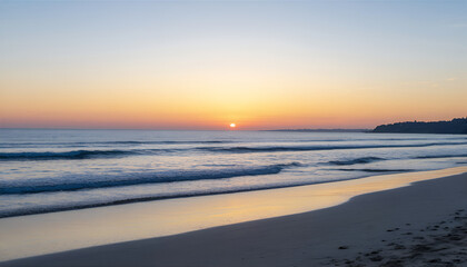 Fototapeta premium Golden Sunset on Sandy Beach with Gentle Waves