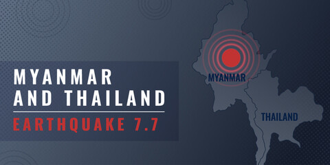 Myanmar and Thailand Earthquake concept, march 2025. Vector information illustration with map for blog, articles, social media
