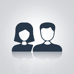 Pictograms of a man and a woman avatar, and a profile sign, 