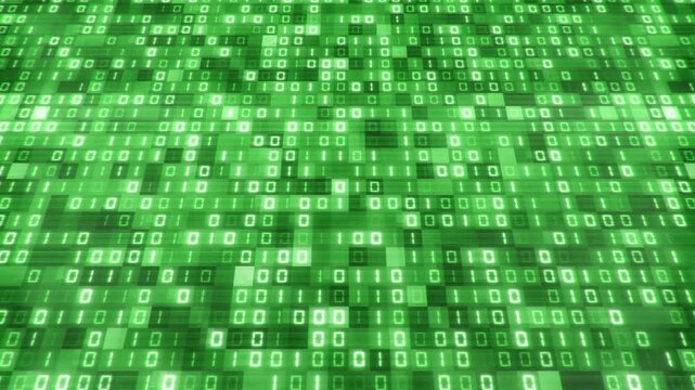 Green Binary Code Flow, 4k Futuristic glowing binary digits Data Transfer Motion Background, abstract artificial intelligence digital blockchain concept