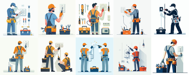 An electrician is installing a switch on the wall.