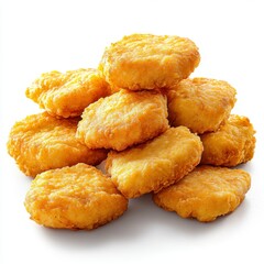 Pile of Crispy Golden Fried Chicken Nuggets on a White Background in Studio Setting Perfect For a Quick Meal or Delicious Snack