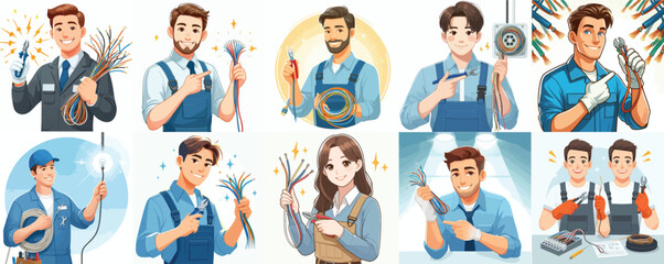 an electrical technician with line art design