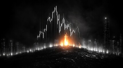 Widescreen Abstract Financial Chart with Uptrend Line and Candlestick, Minimalistic Design