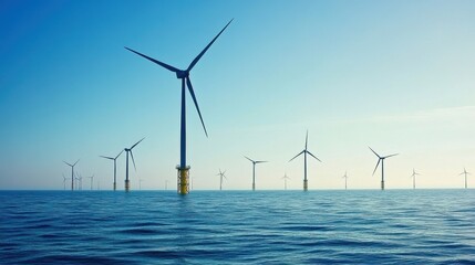 An offshore wind farm with turbines harnessing renewable energy from the ocean.