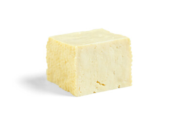 Delicious tofu cheese isolated on white background, closeup