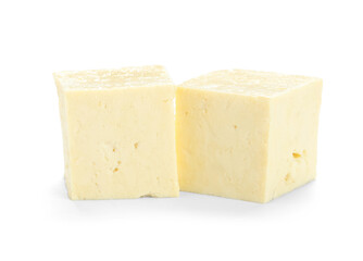 Tasty tofu cheese isolated on white background, closeup