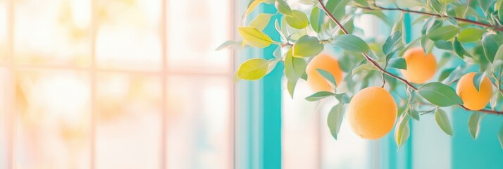 Fresh Citrus Fruits on a Branch by a Window