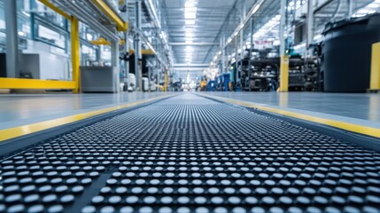 Naklejka premium A clean and organized factory floor with anti-slip mats for worker safety.